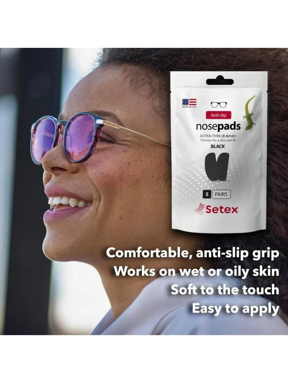 Ultra-Thin Anti-Slip Eyeglass Nose Pads - 5 Pairs, USA Made, Microstructured